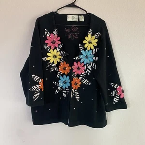 VTG Design Options Cardigan by Philip & Jane Gordon floral embroidered Sequence - Picture 1 of 16