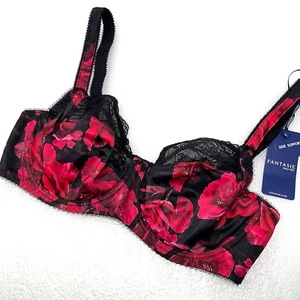 Gr. 30DDD Fantasie Damen Lucia Bügel Seitenstütze BH Noir Rot Schwarz Blumenmuster - Bild 1 von 9