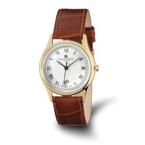 Mens Charles Hubert IP-plated Stainless Steel Leather Band 37mm Watch