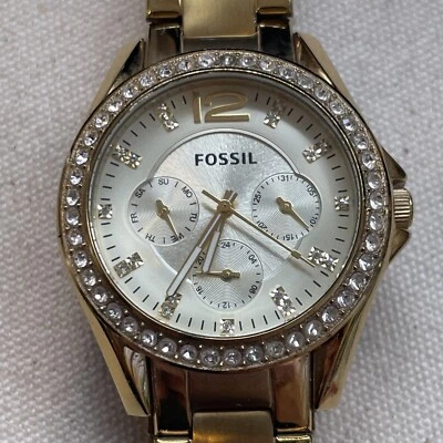 Fossil ES3203 Riley Women Chronograph Gold Stainless Steel Analog Watch New Batt - Image 1 of 4