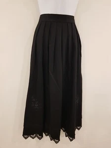 Vintage Skirt Wool Black Midi Retro Gothic Embroidery Quality Size 12 Pleated - Picture 1 of 16