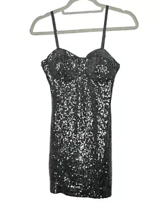 As U Wish Dress Womens Size Medium Sequin Mini Sundress Silver Prom Party Casual - Picture 1 of 15