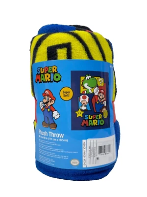 Nintendo Super Mario Plush Throw Blanket 46" x 60" Blue - Image 1 of 4