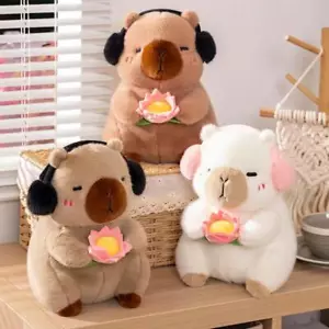 Cute Capybara Plush Toy Stuffed Animal Capybara Hold Lotus Flower 25CM 1PC Gifts - Picture 1 of 8