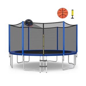 Topbuy 15FT Trampoline w/ Basketball Hoop Outdoor Recreational Trampoline w / - Picture 1 of 9