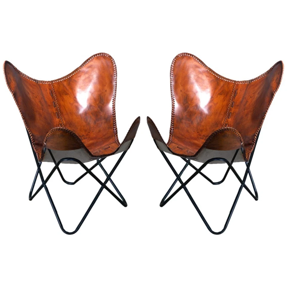 88HS Par Silla Mariposa Cuero Genuino Plegable Moderno Eslinga Acento Asiento Foto 1 de 1
