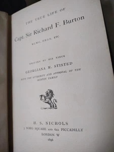 Captain Sir Richard Francis Burton Edward Rice, 1896 Hardback London Nichols - Imagen 1 de 4