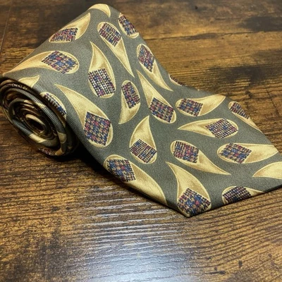 Corbata de seda de lujo vintage años 70 CHAPS RALPH LAUREN verde abstracta floral geométrica Foto 1 de 4