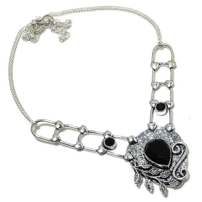 Nero Spinello Gemma Artigianale 925 Argento Sterling Gioiello Collana - Immagine 1 di 4