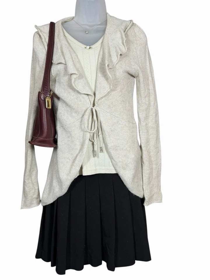 Cárdigan Promod Angora Mezcla Volantes Suéter Corbata Frontal Beige Neutro Para Mujer’s S Foto 1 de 4