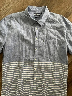 Barbour Rowlock blue stripe Tailored Fit linen cotton logo S/S shirt XL nwot new - Image 1 of 4