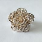  Vintage 925 Silver Filigree Flower Layered Petals Statement Ring Dementional 