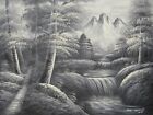 Black White Forest Woods Trees Large Oil Painting Canvas Original Art Mountains