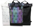 Luminous Geometric Backpack Holographic Reflective Student School Laptop Bag UK#