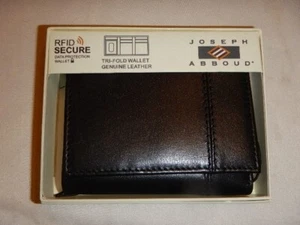 Joseph Abboud Tr-Fold Wallet Black Genuine Leather RFID Data Protection NIB - Picture 1 of 3