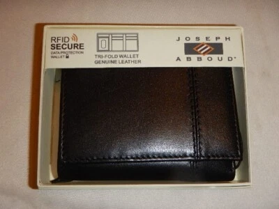 Cartera Joseph Abboud Tr-Fold negra cuero genuino protección de datos RFID NUEVA EN CAJA Foto 1 de 3