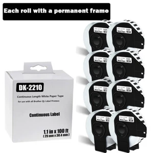 8 Roll DK-2210 Labels For Brother QL-720nw QL-700 w/8 Premium Permanent Core - Picture 1 of 12