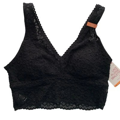 SO Lace Plunge Bralette Size XS Black Floral Scalloped Trim Wire Free S051-030 - Image 1 of 4