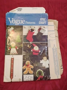 Vogue Craft Patterns Christmas 8752 Decorations Tree Door Hanger Stocking Uncut - Picture 1 of 6