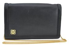 Authentic GIVENCHY Leather Chain Shoulder Cross Body Bag Purse Black 8506H