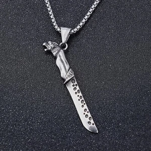 Knife Pendant Stainless Steel Necklace for Men Viking Pendant Silver Vintage - Picture 1 of 3