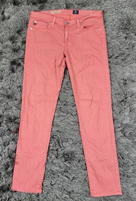 Pantalones al tobillo Adriano Goldschmied Stevie para mujer 27R rosa blanco lunares calce ajustado Foto 1 de 4