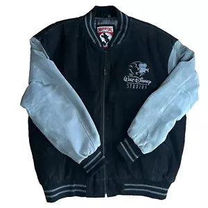 MICKEY INC THE WALT DISNEY STUDIOS BOMBER JACKET BLACK SUEDE LEATHER XXL VTG - Picture 1 of 12