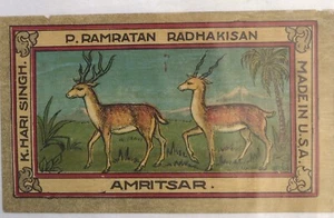Indian Litho Label Deer India Print Art Fauna Kitsch Amritsar - Picture 1 of 2