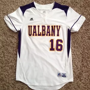 NUEVO UAlbany 2016 Medium White & Purple Authentic Albany Women's Softball Jersey - Imagen 1 de 5