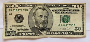 1996 Series $50 FRN B2 District, S# AB 21877655 B - Picture 1 of 5