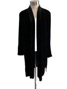 Eileen Fisher Black Silk Velvet Longer Duster Jacket Open Front Size XS NWT $398 - Picture 1 of 10