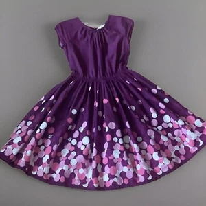 Lands’ End Kids Girls Purple Dots Fit Flare Sleeveless Dress Size 7 - Picture 1 of 9