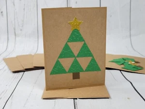 Merry Christmas Greeting Card Kit #18 [Lot of 4, Kraft, Geometric Trees] - Picture 1 of 6