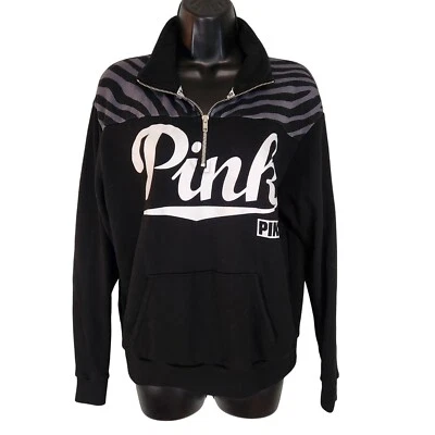 Pulôver moletom rosa Victoria's Secret estampa zebra quarto de zíper XS - Imagem 1 de 4