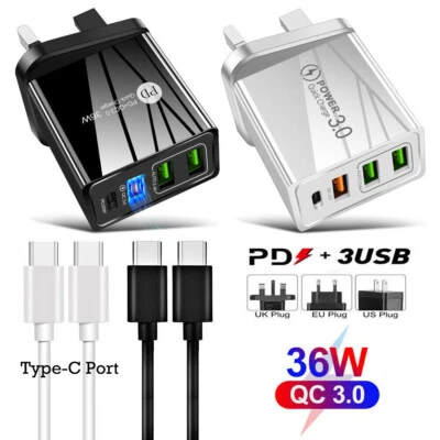 For Samsung S24 Ultra S23 FE S22 S21+ S10 USB PD Type-C Fast Charger 36W Adapter - Image 1 of 4