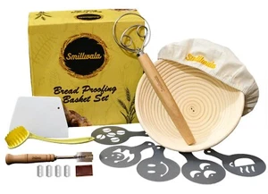 Bread Proofing Basket Set – Banneton for Sourdough w/ Dough Tools, Lame & Stenci - Picture 1 of 6