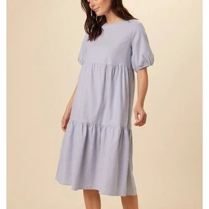 Amour Vert Gr. Large NEU Adele Kleid Etuikleid marine gestreift Stufen Kurzarm Midi - Bild 1 von 5