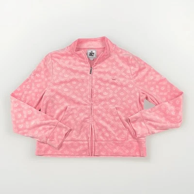 Juicy Couture Sweatshirt Women XL Pink Velour Track Style Zip Up Y2K Crown Logo - Image 1 of 4