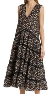 MERLETTE Wallis Dress XL Black Floral Tiered Sleeveless Boho Classic Pockets - Picture 1 of 11