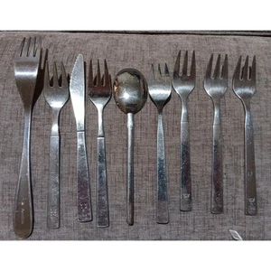 American Airlines Flatware Silverware Diff Font 9 Pieces 7 Forks 1 Knife 1 Spoon - Picture 1 of 5