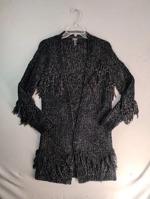 GILI Mujer Suéter XS Negro Largo Frente Abierto Manga Larga Flecos Cuello en V Cárdigan Foto 1 de 4