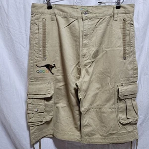 COOGI Cargo Shorts Men 36x13 Beige Khaki Baggy Embroidered Logo Kangaroo Y2K - Picture 1 of 5