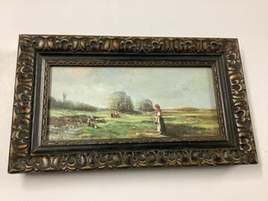 Beautifull Small Antique Signed Landscape Oil Painting Nice Frame - Picture 1 of 12