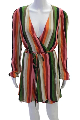Reformation Womens Striped Long Sleeves Wrap Dress Multi Colored Size Extra Larg - Image 1 of 4