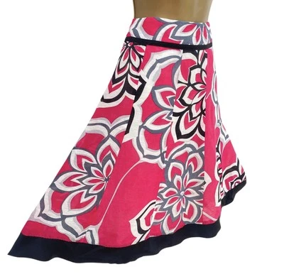Monsoon Linen Silk Blend Skirt Size 10 Pink Black Knee Length Lined - Image 1 of 4