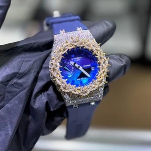 Moissanite Thorn Bezel Blue G Shock Watch GA2100 Original Digital Analog Mens - Picture 1 of 8