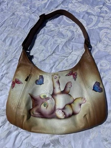 Anuschka Hand Painted Leather Handbag Kitten Cats Butterfly’s Nice Looking 💐 - Picture 1 of 24