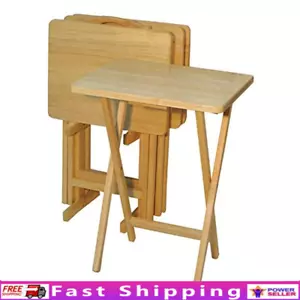 Folding Tray Table Set 4 Pieces Storage Stand Portable Living Room Extra Space - Picture 1 of 3