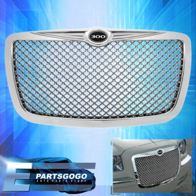 For 05-10 Chrysler 300 300C Chrome Mesh Bently Style Front Grille + 300 Emblem Foto 1 de 4