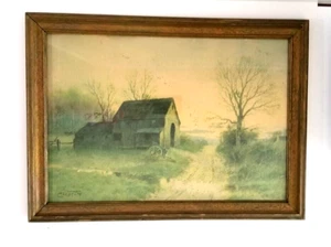 Edwin Lamasure Art 1909 Watercolor Painting Print Landscape Signed Antique Frame - Picture 1 of 19